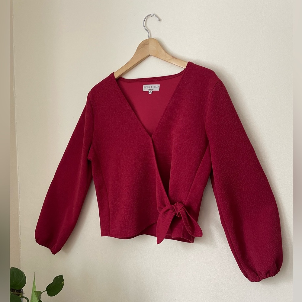 Red Madewell side tie long sleeve top